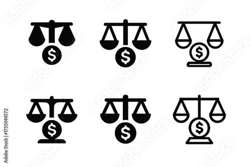 Minimum Wage Logo Variations. Minimum wage laws. Set Logo of Minimum wage laws: Justice scales with coin. harmonious logo variations of the same emblematic