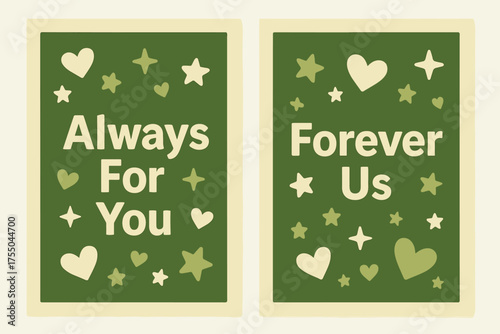 Playful Inspirational Banners. Inspiration. Two vertical A6 banners with safe margins, centered composition, no elements touching edges, memphis style, olive
