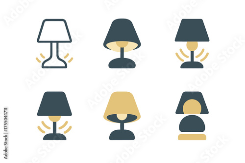 Sleep Logo Variations. Sleep environment. Set Logo of Sleep environment: bedside lamp with soft glow. harmonious logo variations of the same emblematic