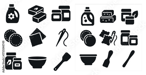 Crafting and homemade goods solid icons set – silhouette, diy, artisan symbols
