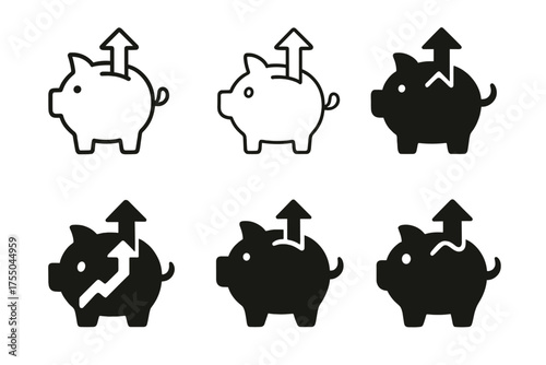 Minimum Wage Symbols. Minimum wage laws. Set Logo of Minimum wage laws: Piggy bank with upward arrow. harmonious logo variations of the same emblematic