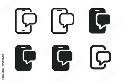 Creative Logo Variations. Mobile-first business solutions. Set Logo of Mobile-first business solutions: in-app chat bubble. harmonious logo variations of the