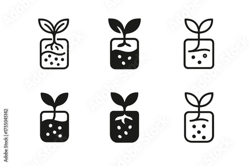 Sustainable Logo Variations. Sustainable packaging. Set Logo of Sustainable packaging: seed-infused (plantable) packaging. harmonious logo variations of the