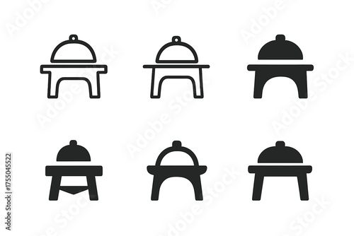 Stylized Banquet Emblems. Banquet. Set Logo of Banquet: stylized banquet table icon. harmonious logo variations of the same emblematic concept, each with