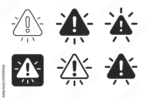 Disaster Alert Logos. Disaster Alert. Set Logo of Disaster Alert: warning icon with radiating lines. harmonious logo variations of the same emblematic concept,