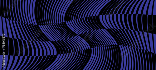 Gradient Transition Lattice. Black and blue Curved Striped halftone gradation texture. Wavy thin to thick lines Repeating pattern. Doppler effect strip concept. Vector Optical illusion effect. Not AI