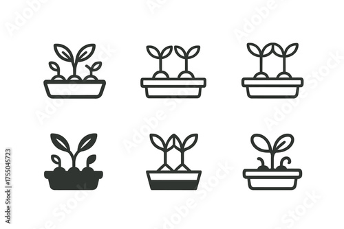 Seed Logo Variations. Seed preservation techniques. Set Logo of Seed preservation techniques: germination testing tray. harmonious logo variations of the same
