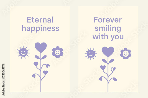 Eternal Happiness Banners. Eternal happiness. Two vertical A6 banners with safe margins, centered composition, no elements touching edges, minimal, lavender