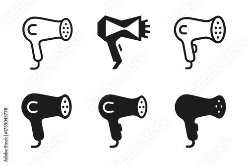 Blow Dryer Logos. Blow dryer and styling tools. Set Logo of Blow dryer and styling tools: Diffuser attachment. harmonious logo variations of the same