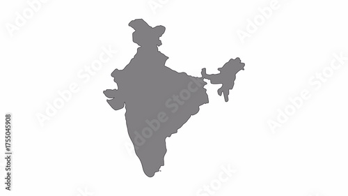 India map animation with black line drawing and smooth transition to solid fill on transparent background, symbolizing geography and modern design.