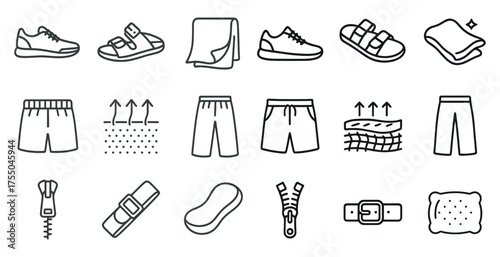 Clothing and accessories outline icons set – fashion, wardrobe, garment symbols