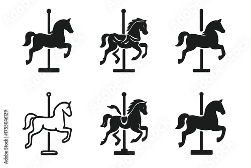 Amusement Park Logos. Theme parks and amusement rides. Set Logo of Theme parks and amusement rides: carousel horse. harmonious logo variations of the same