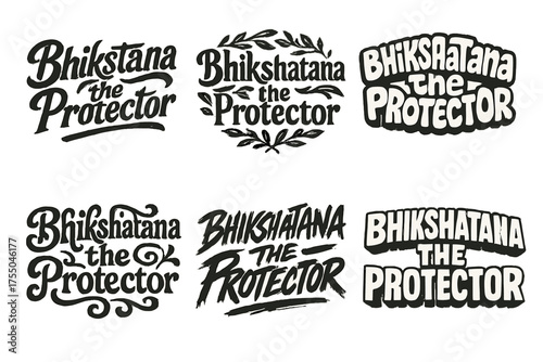 Creative Lettering Grid. Bhikshatana the Protector. Set lettering. harmonious lettering variations of the same emblematic concept (Bold hand-lettering with