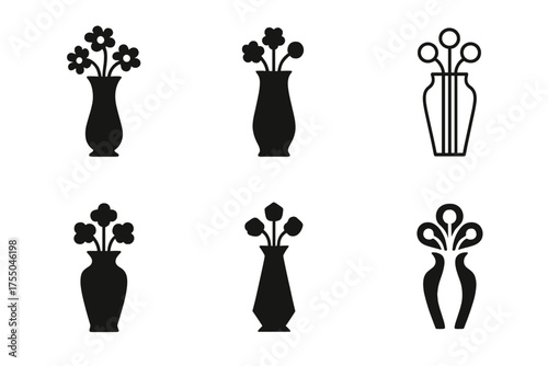 Vase Logo Variations. Vase. Set Logo of Vase: tall flower vase with blossoms. harmonious logo variations of the same emblematic concept, each with different