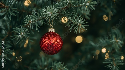 Detailed close-up of holiday decoration with bokeh lights.