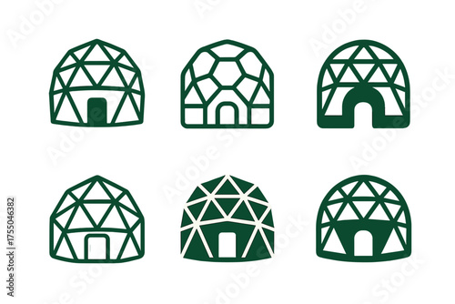 Geodesic Dome Logos. Tiny homes and alternative living spaces. Set Logo of Tiny homes and alternative living spaces: Geodesic Dome Home. harmonious logo