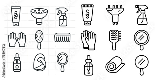 Personal care and hygiene linear icons set – flat, outline, grooming symbols