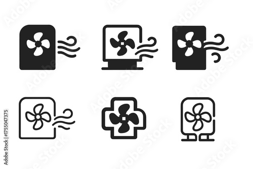 Workplace Design Logos. Sensory workspace mapping. Set Logo of Workplace design: airflow and ventilation icon. harmonious logo variations of the same