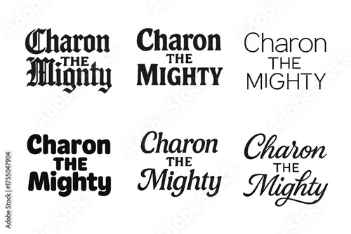 Charon Lettering Variations. Charon the Mighty. Set lettering. harmonious lettering variations of the same emblematic concept (Gothic-inspired decorative type,