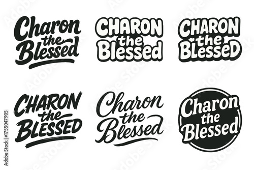 Charon Lettering Styles. Charon the Blessed. Set lettering. harmonious lettering variations of the same emblematic concept (Bold hand-lettering with playful