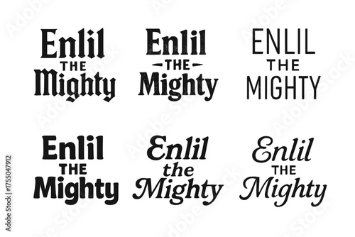Enlil Lettering Variations. Enlil the Mighty. Set lettering. harmonious lettering variations of the same emblematic concept (Gothic-inspired decorative type,
