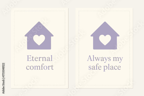 Eternal Comfort Banners. Eternal comfort. Two vertical A6 banners with safe margins, centered composition, no elements touching edges, minimal, lavender and