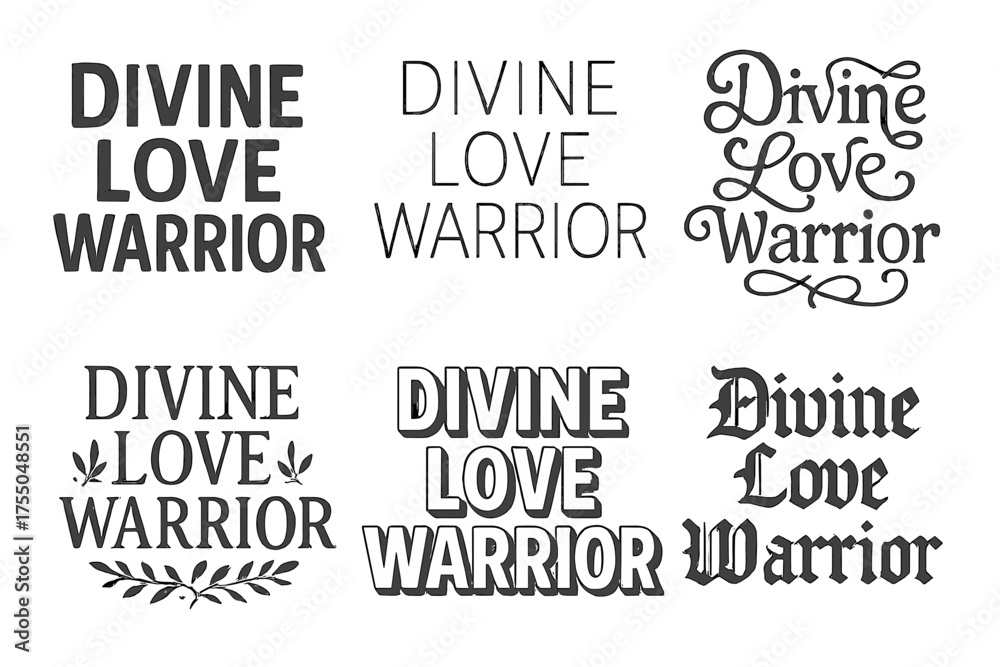 Obraz premium Divine Love Lettering. Divine Love Warrior. Set lettering. harmonious lettering variations of the same emblematic concept (Chalkboard textured style, Modern