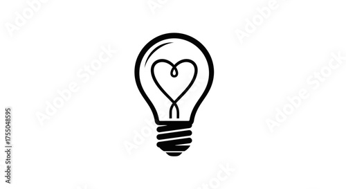 Vector art of light bulb with heart filament, love and idea concept
