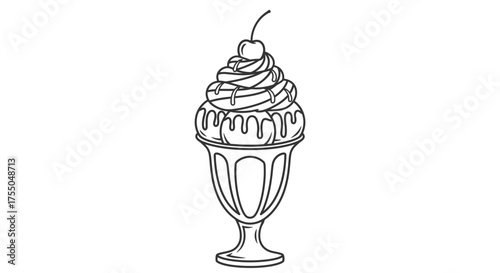 Vector art of ice cream sundae with cherry on top, vector