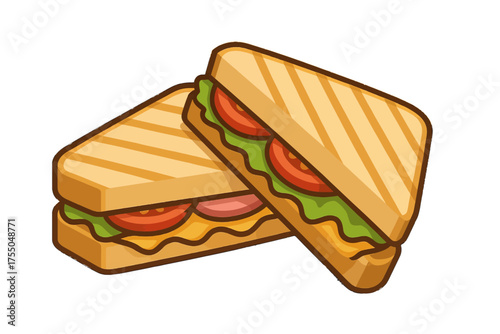 Delicious Grilled Sandwiches with Fresh Ingredients Illustration