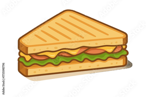 Delicious Grilled Sandwich with Cheese, Ham and Lettuce Illustration