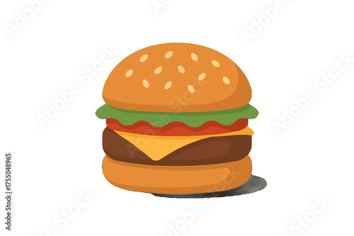 Delicious hamburger with sesame seeds and fresh ingredients, isolated on white background