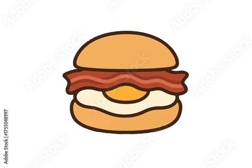 Delicious breakfast sandwich with bacon and egg, perfect for a tasty meal, simple illustration