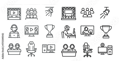 Concert and event line icons set – linear, outline, music and performance symbols