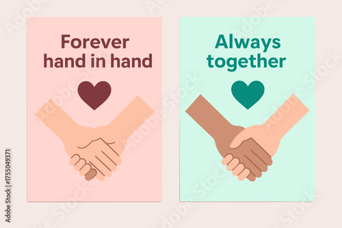 Intertwined Hearts Banner. Forever hand in hand. Two vertical A6 banners with safe margins, centered composition, no elements touching edges, flat vector