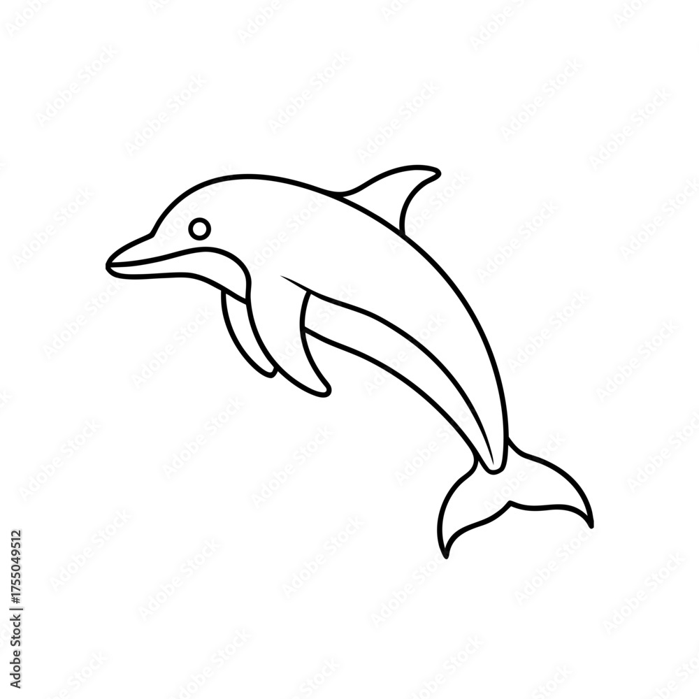 Fototapeta premium Dolphin outline simple drawing on transparent background