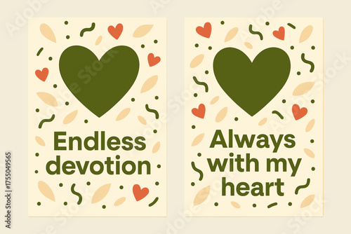 Endless Devotion Banners. Endless devotion. Two vertical A6 banners with safe margins, centered composition, no elements touching edges, memphis, olive green