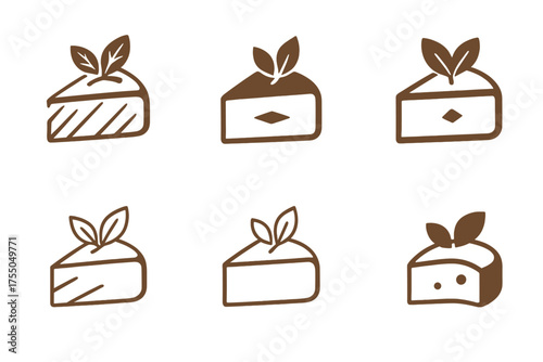 Baked Brie Logos. Baked Brie. Set Logo of Baked Brie: stylized brie wedge with garnish. harmonious logo variations of the same emblematic concept, each with
