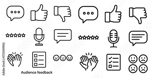 Audience feedback icons set – outline, linear, communication and response symbols