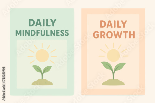 Mindfulness and Growth Banners. Growth. Two vertical A6 banners with safe margins, centered composition, no elements touching edges, pastel style, mint and