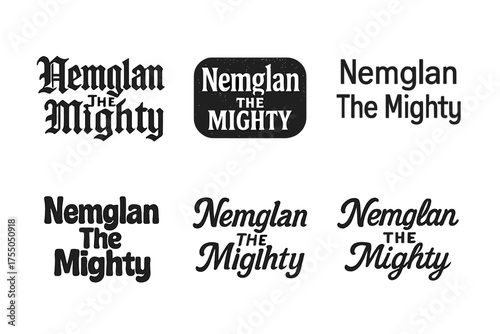 Nemglan Lettering Variations. Nemglan the Mighty. Set lettering. harmonious lettering variations of the same emblematic concept (Gothic-inspired decorative