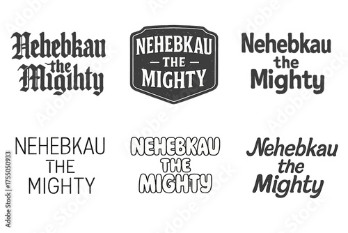 Nehebkau Lettering Variations. Nehebkau the Mighty. Set lettering. harmonious lettering variations of the same emblematic concept (Gothic-inspired decorative