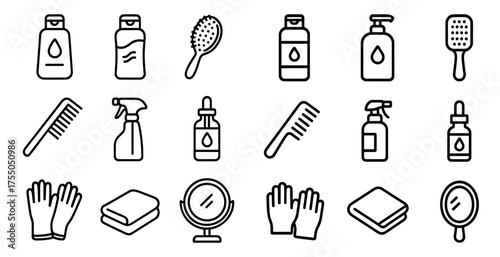 Beauty and personal care outline icons set – flat, grooming and hygiene symbols