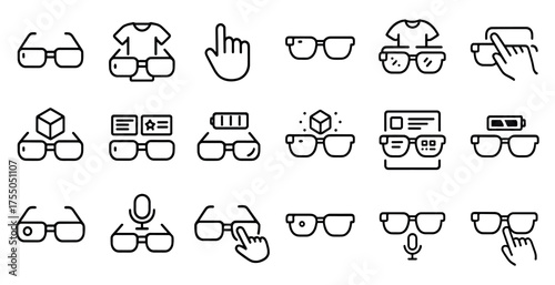 Wearable technology icons set – outline, linear, augmented and smart glasses symbols