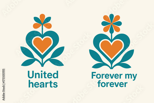 United Hearts Banners. United hearts. Two vertical A6 banners with safe margins, centered composition, no elements touching edges, geometric, turquoise and