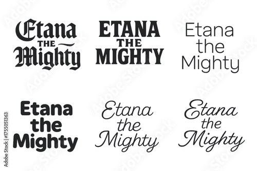 Etana Lettering Variations. Etana the Mighty. Set lettering. harmonious lettering variations of the same emblematic concept (Gothic-inspired decorative type,