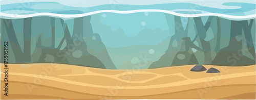 Underwater Landscape Sand, Seaweed, and Rocks in Clear Water