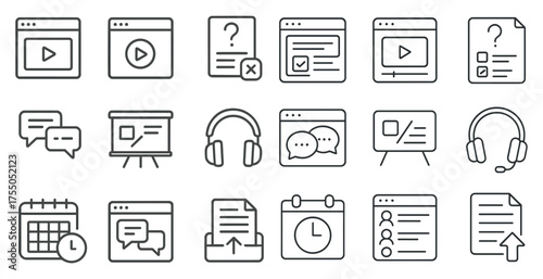 User interface line icons set – linear, outline, web design and tech symbols