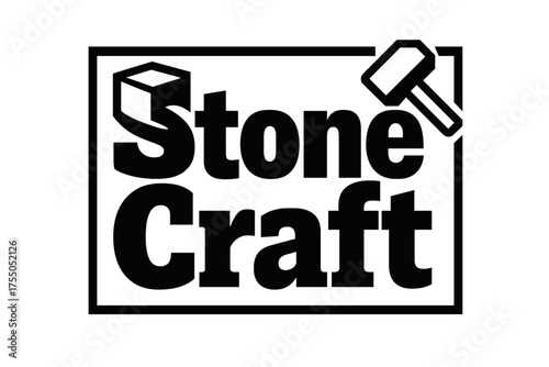 Stone Craft Design. Bold Block Lettering: "Stone Craft" in massive geometric bold letters, thick outlines with heavy drop shadows; stacked layout,