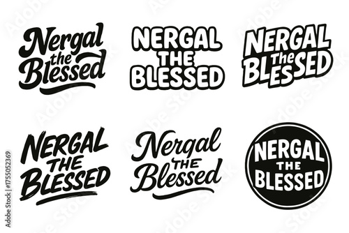 Nergal Lettering Variations. Nergal the Blessed. Set lettering. harmonious lettering variations of the same emblematic concept (Bold hand-lettering with
